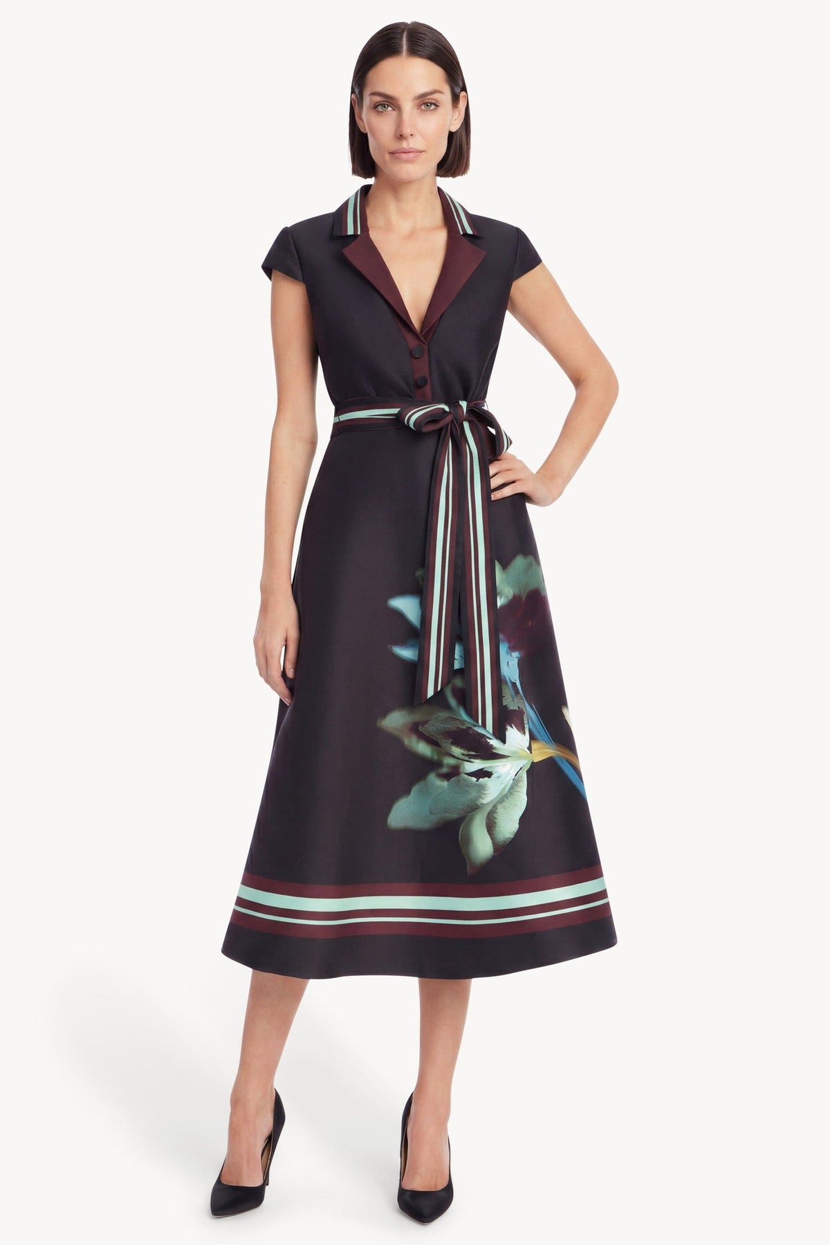 Printed Cap Sleeve Midi Wrap Dress
