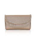 Talia Satin Double Flap Clutch with Crystal Trim