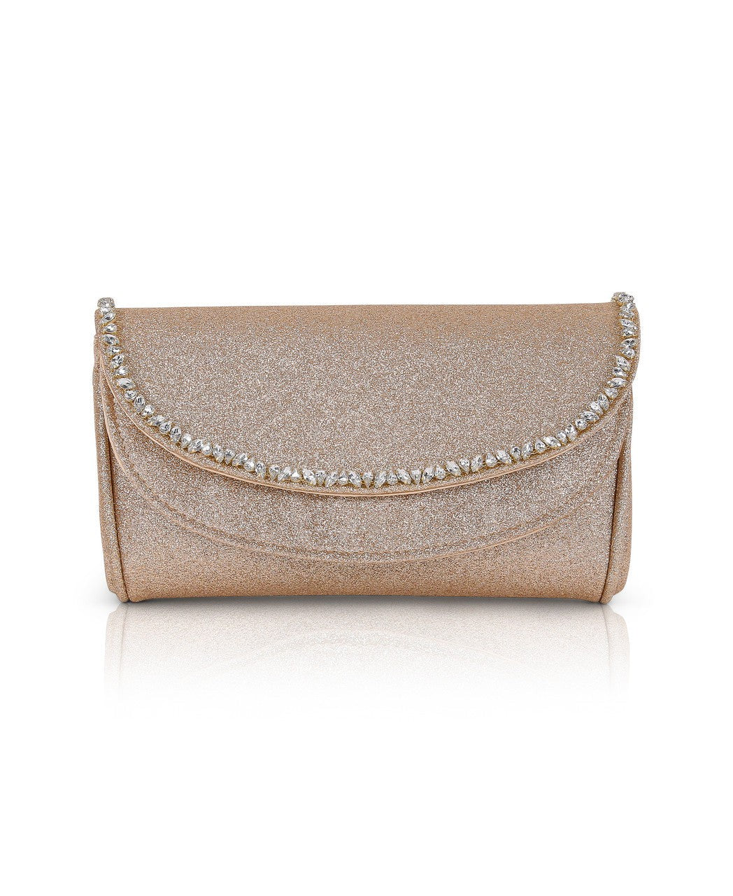 Talia Satin Double Flap Clutch with Crystal Trim