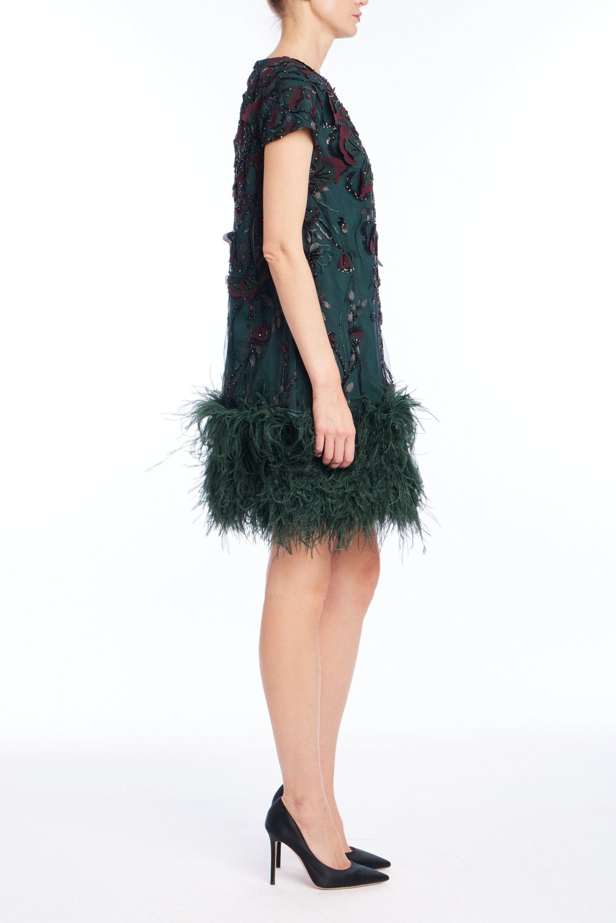 Beaded Feather Hem Short Dress