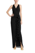 Sleeveless V-Neck Gown with 3D Rosette Ruffle