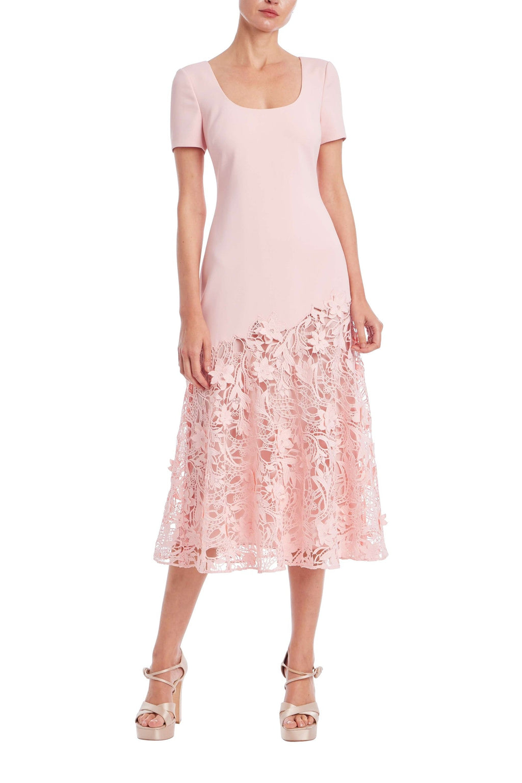 Short Sleeve Lace Trim A-Line Dress