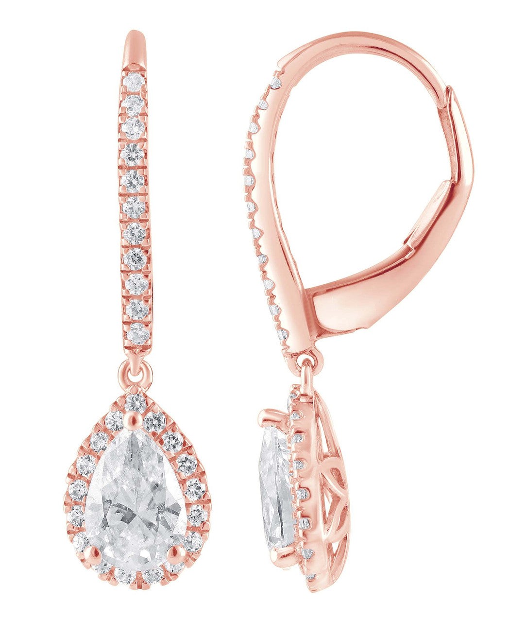 Diamond Halo Pear Drop Earrings
