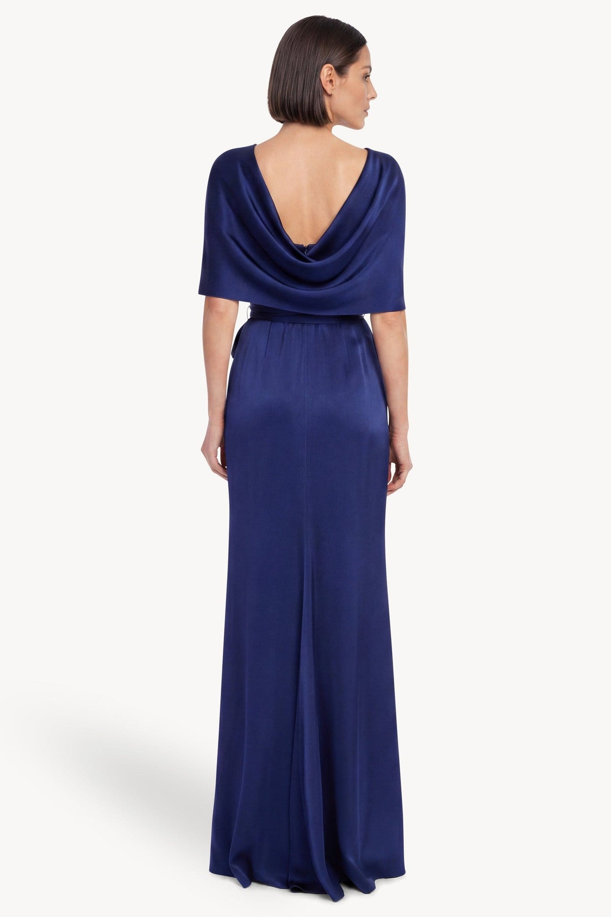 Cape Sleeve Column Gown with Sash