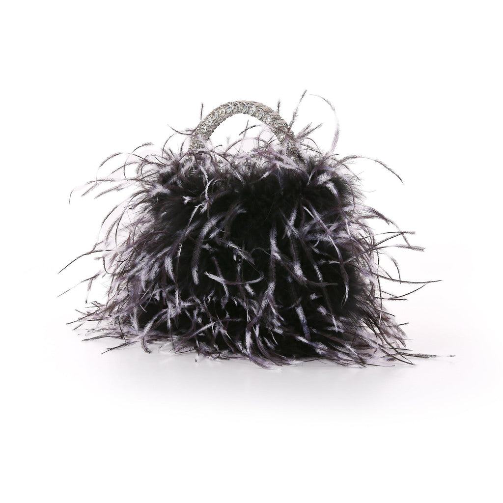 Raven Ostrich Feather Pouch Halfmoon Handle