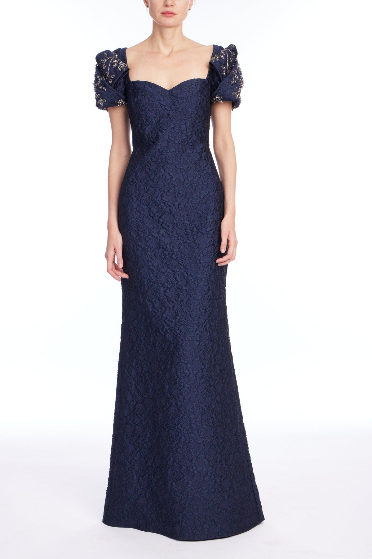 Knot-Sleeve Jacquard Mermaid Gown