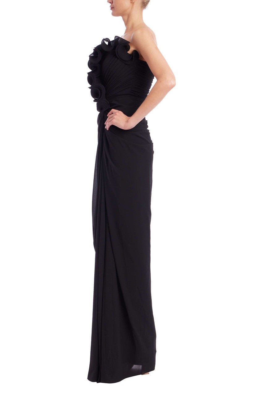 Strapless Pleated Ruffle Gown