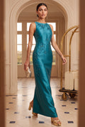 Beaded Applique Embellished Column Gown