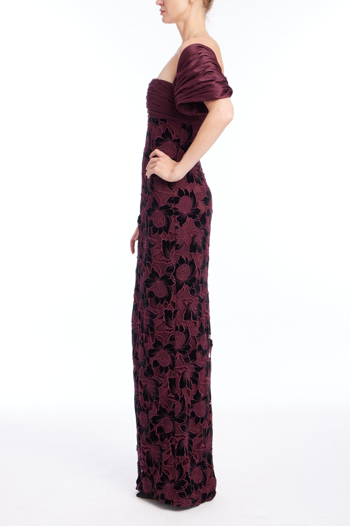 Floral Guipure Off-the-Shoulder Gown
