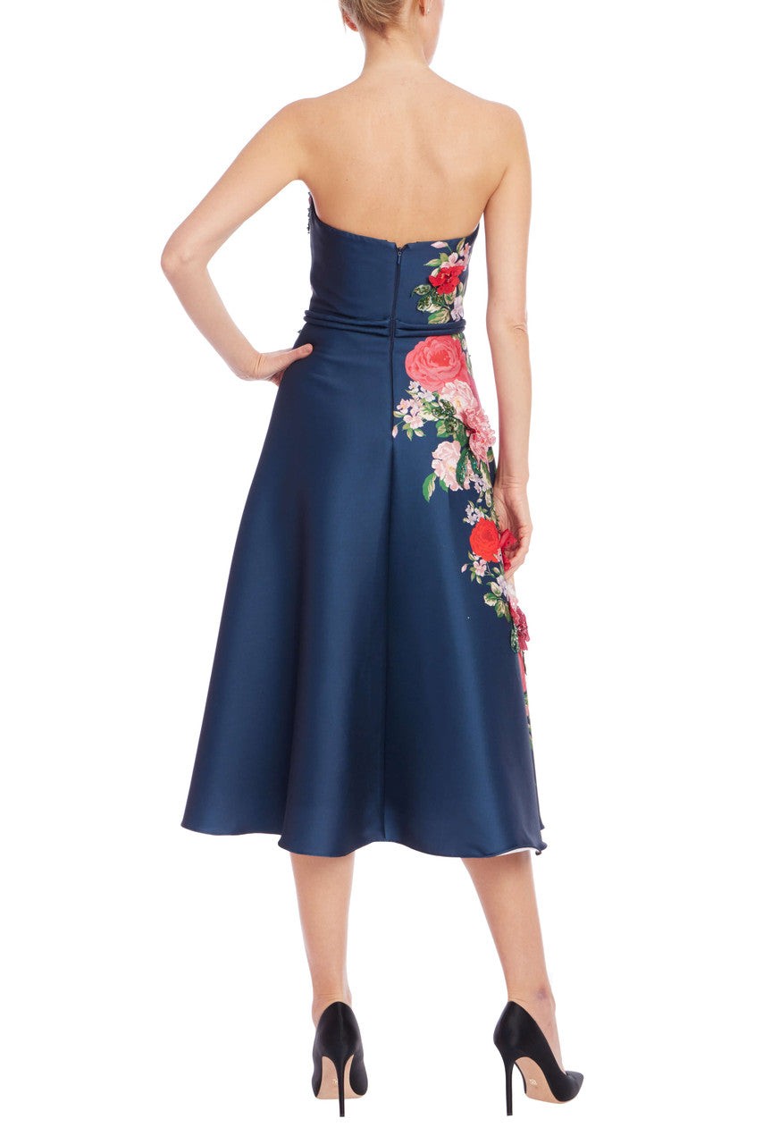 Floral Strapless A-Line Midi Dress
