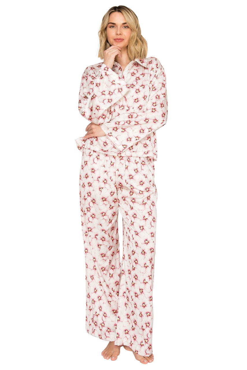 Luxe Floral Satin Long Sleeve & Wide Leg Pajama Set