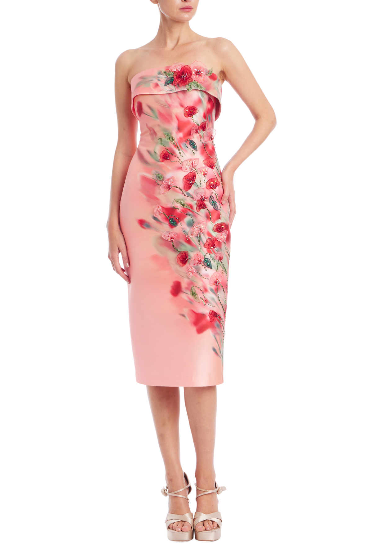Strapless Beaded Floral Sheath Dress