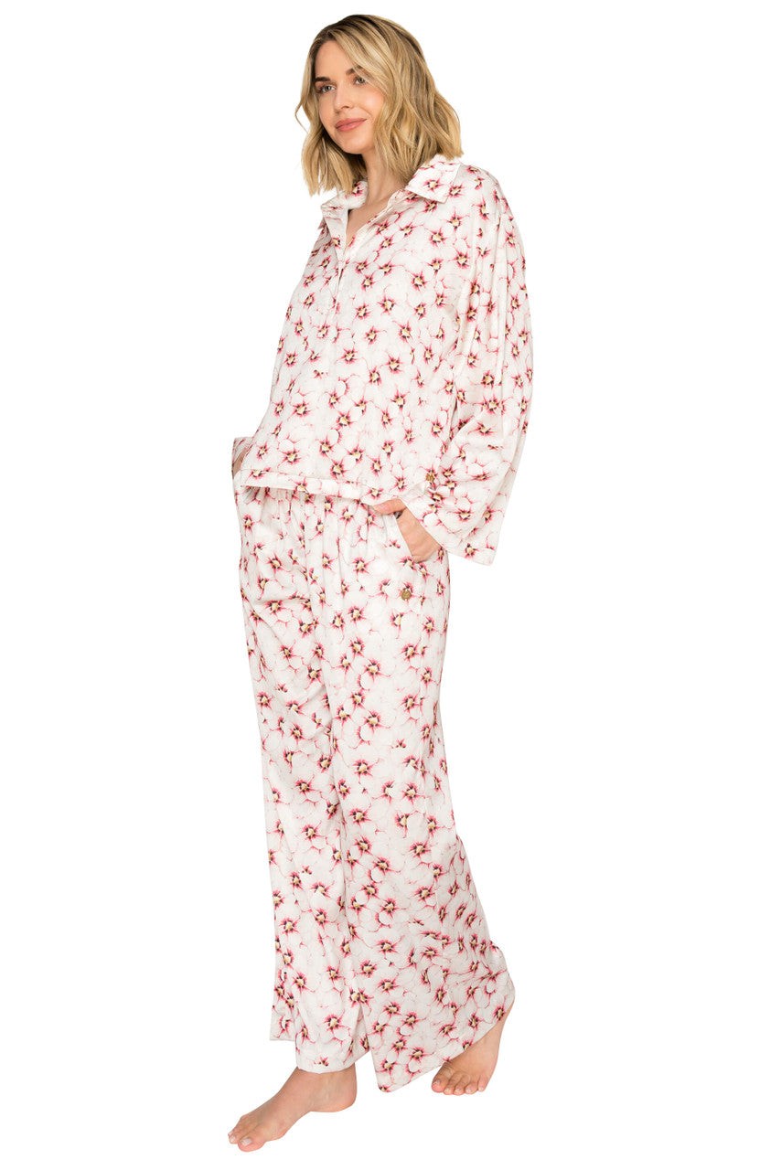 Luxe Floral Satin Long Sleeve & Wide Leg Pajama Set