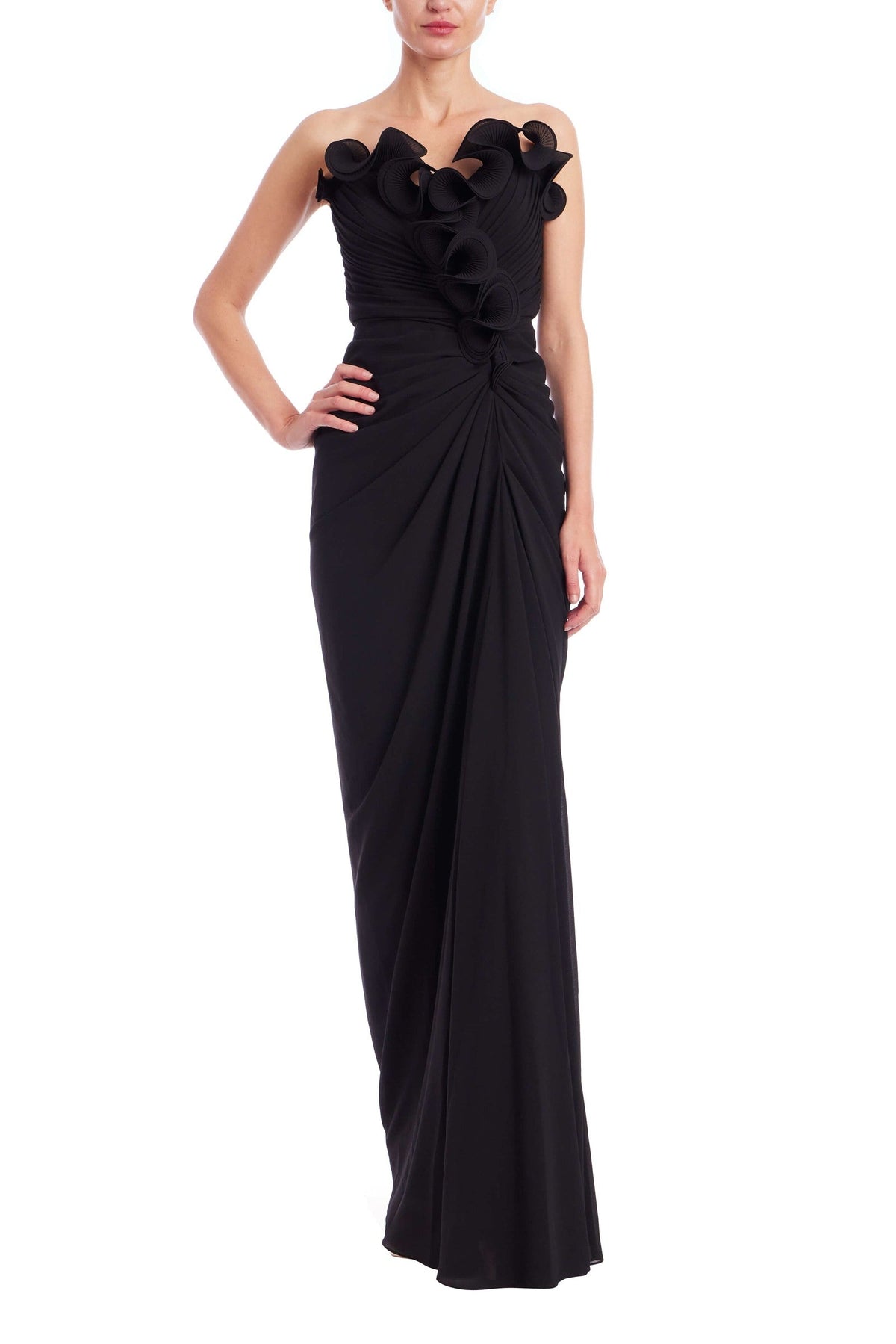 Strapless Pleated Ruffle Gown