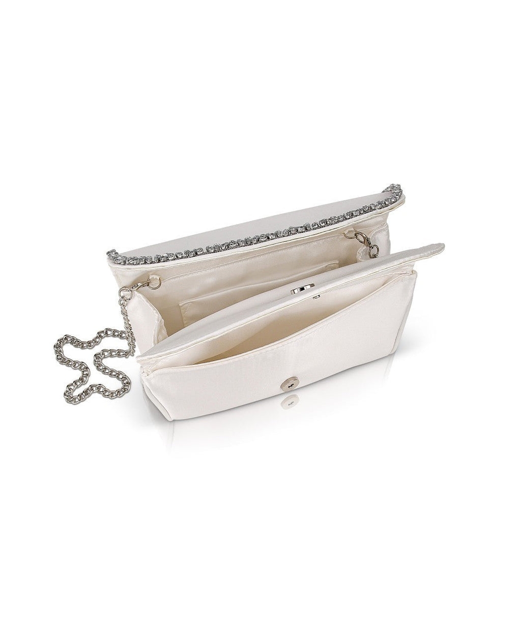 Talia Satin Double Flap Clutch with Crystal Trim