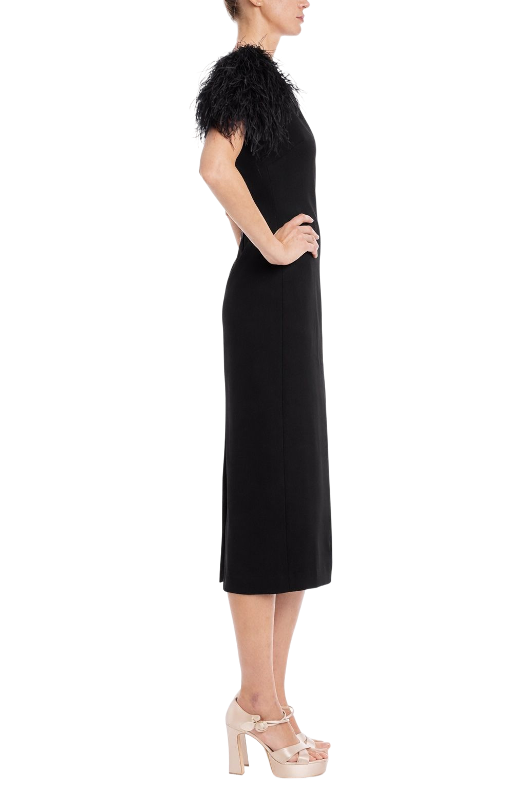 Feather Shoulder Sheath Dress