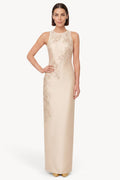 Beaded Applique Sleeveless Column Gown