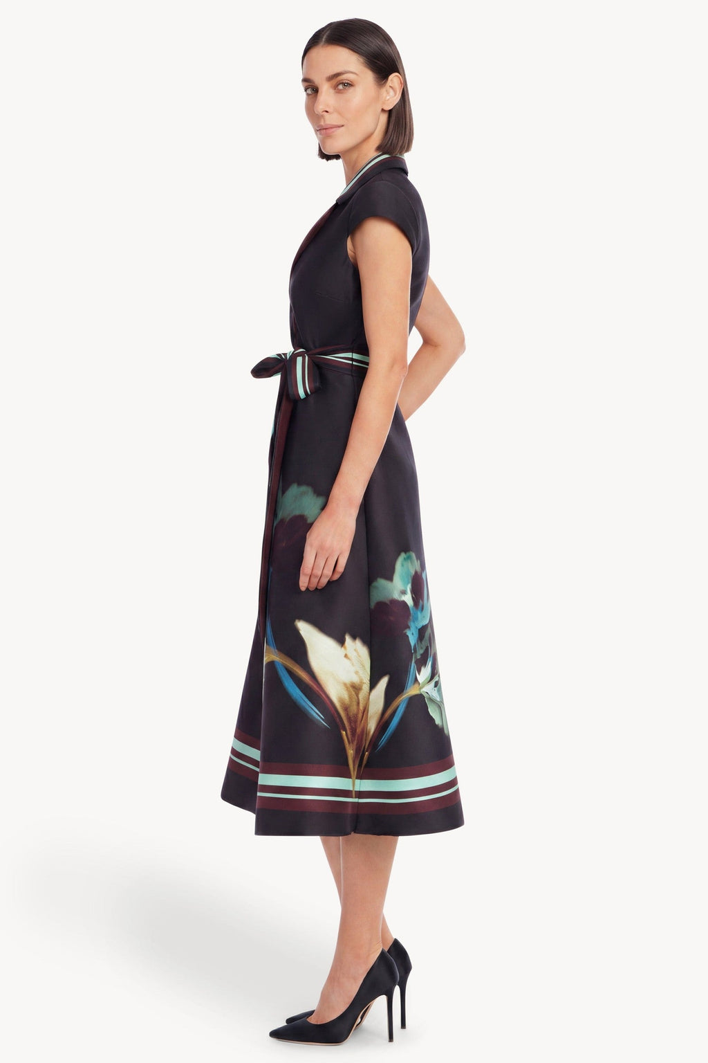Printed Cap Sleeve Midi Wrap Dress