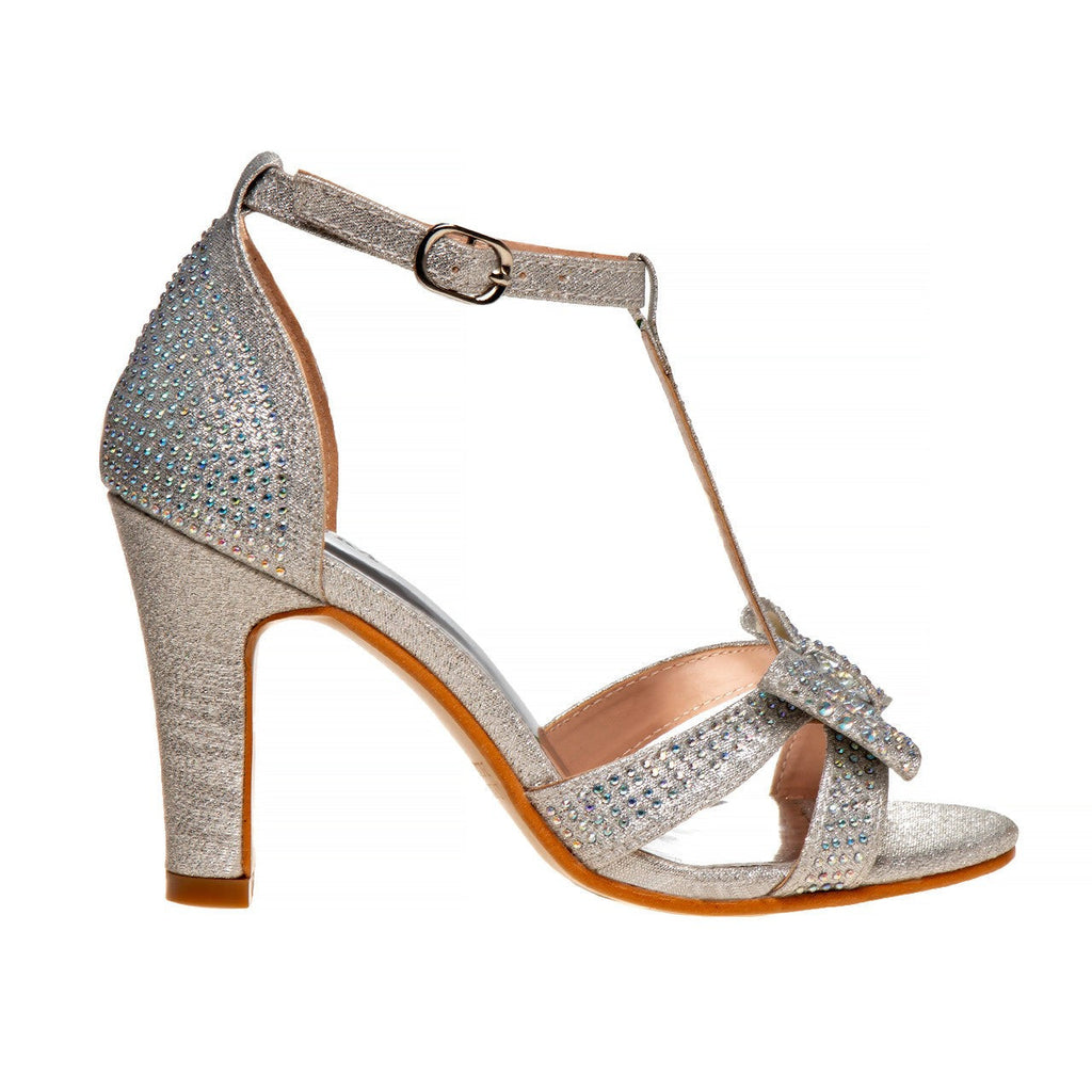 Metallic T-Strap Girls Shoe Heel