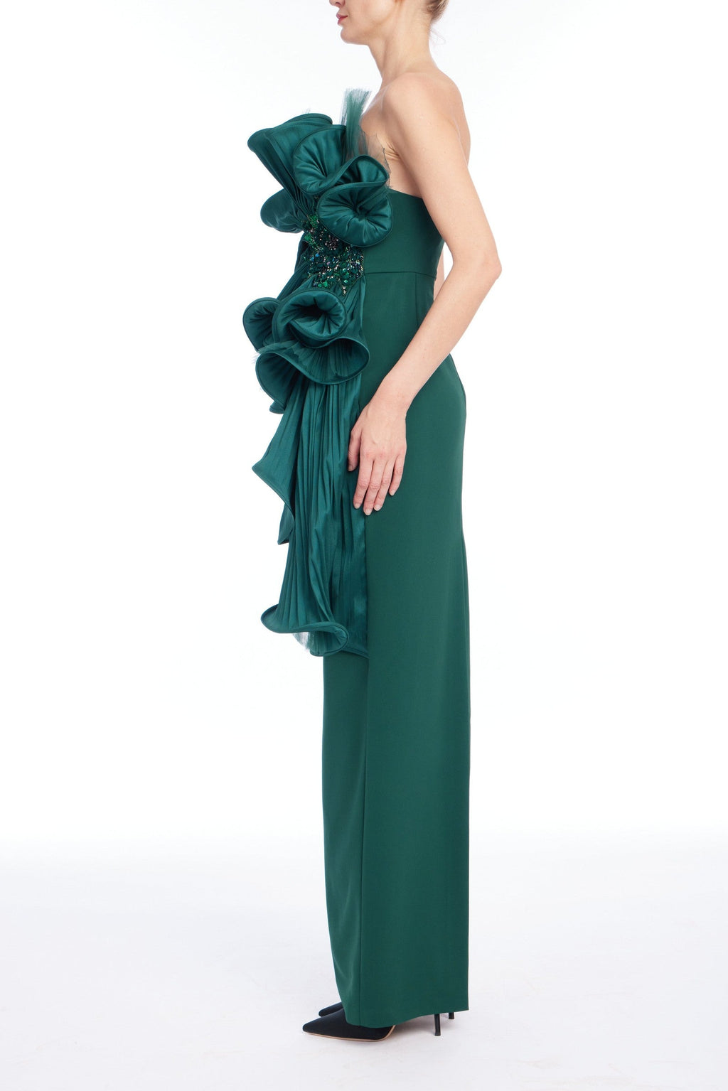 Satin Floral Strapless Column Gown