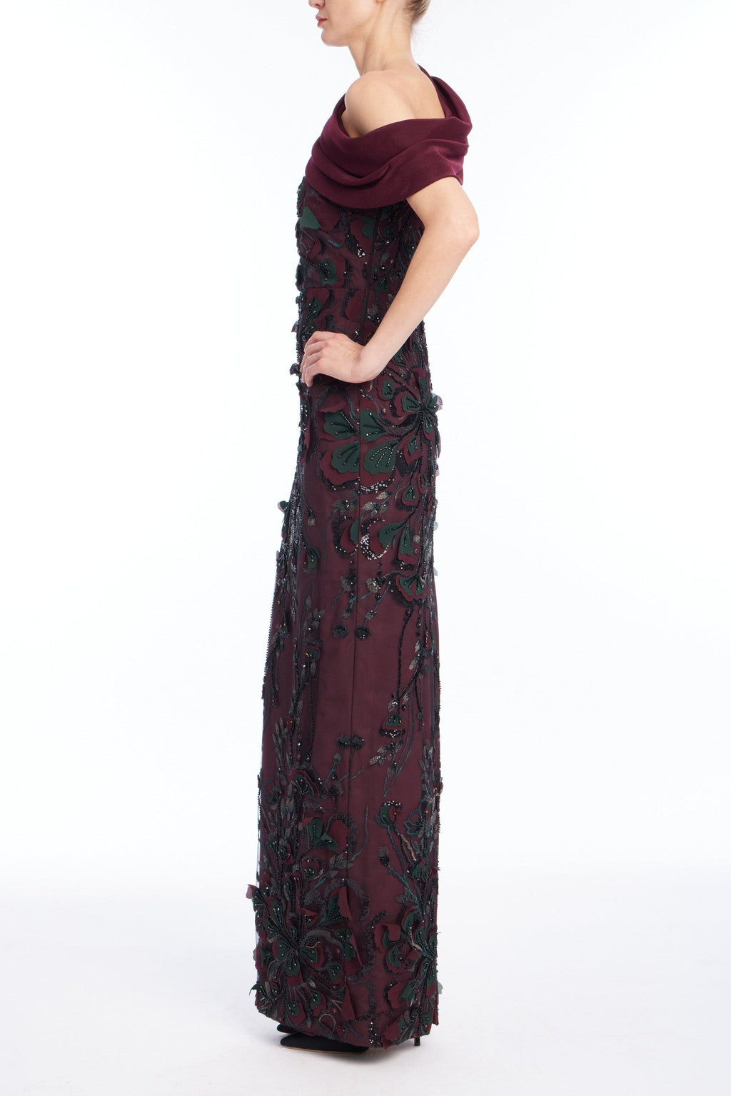 Embroidered Drape Gown