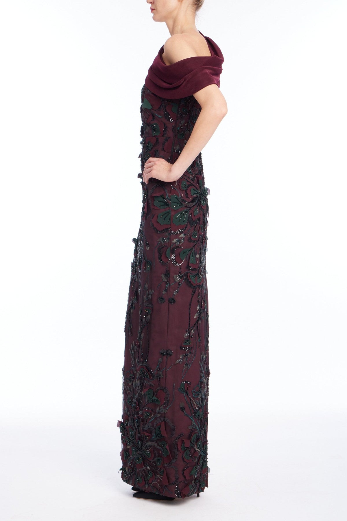 Embroidered Drape Gown