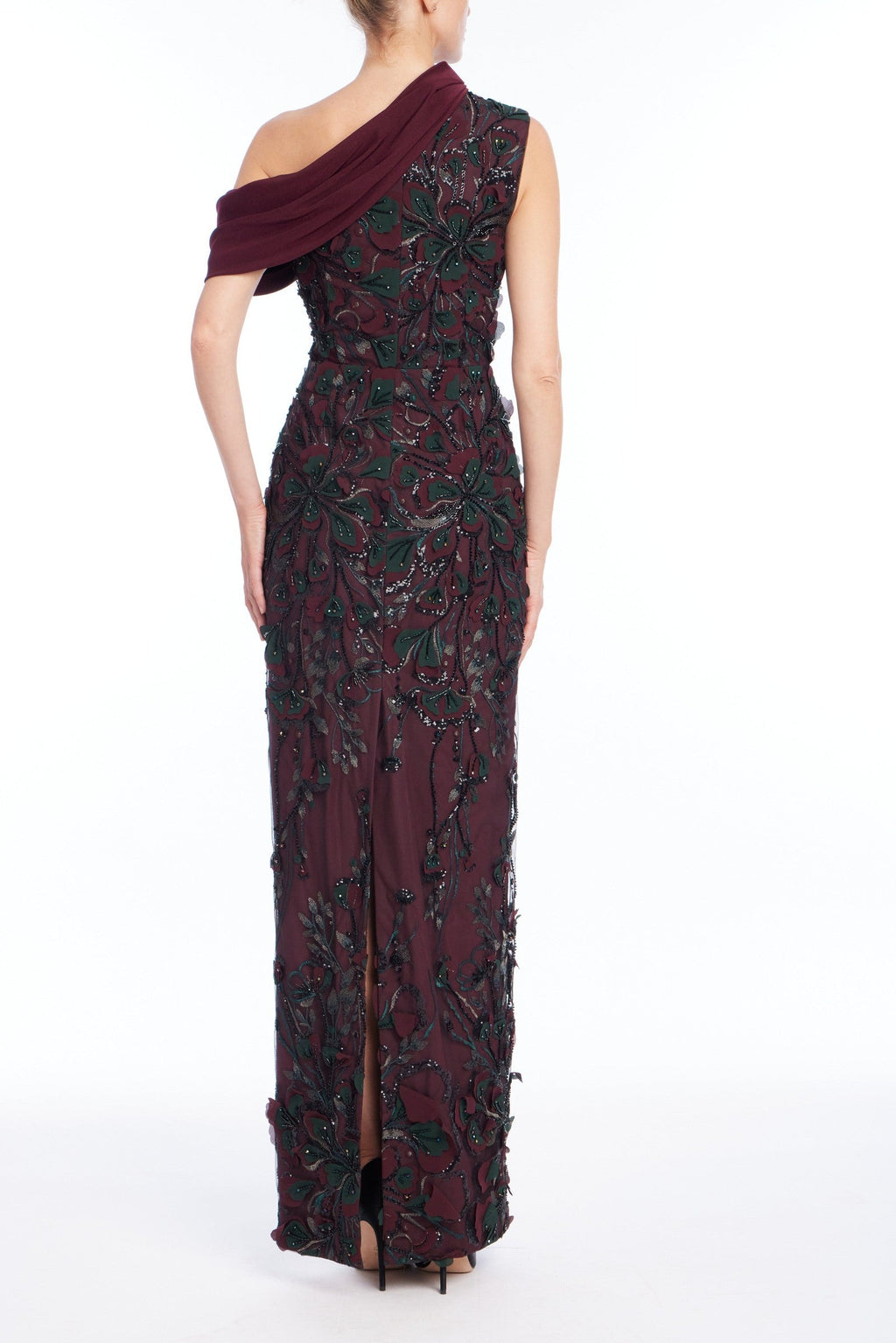 Embroidered Drape Gown