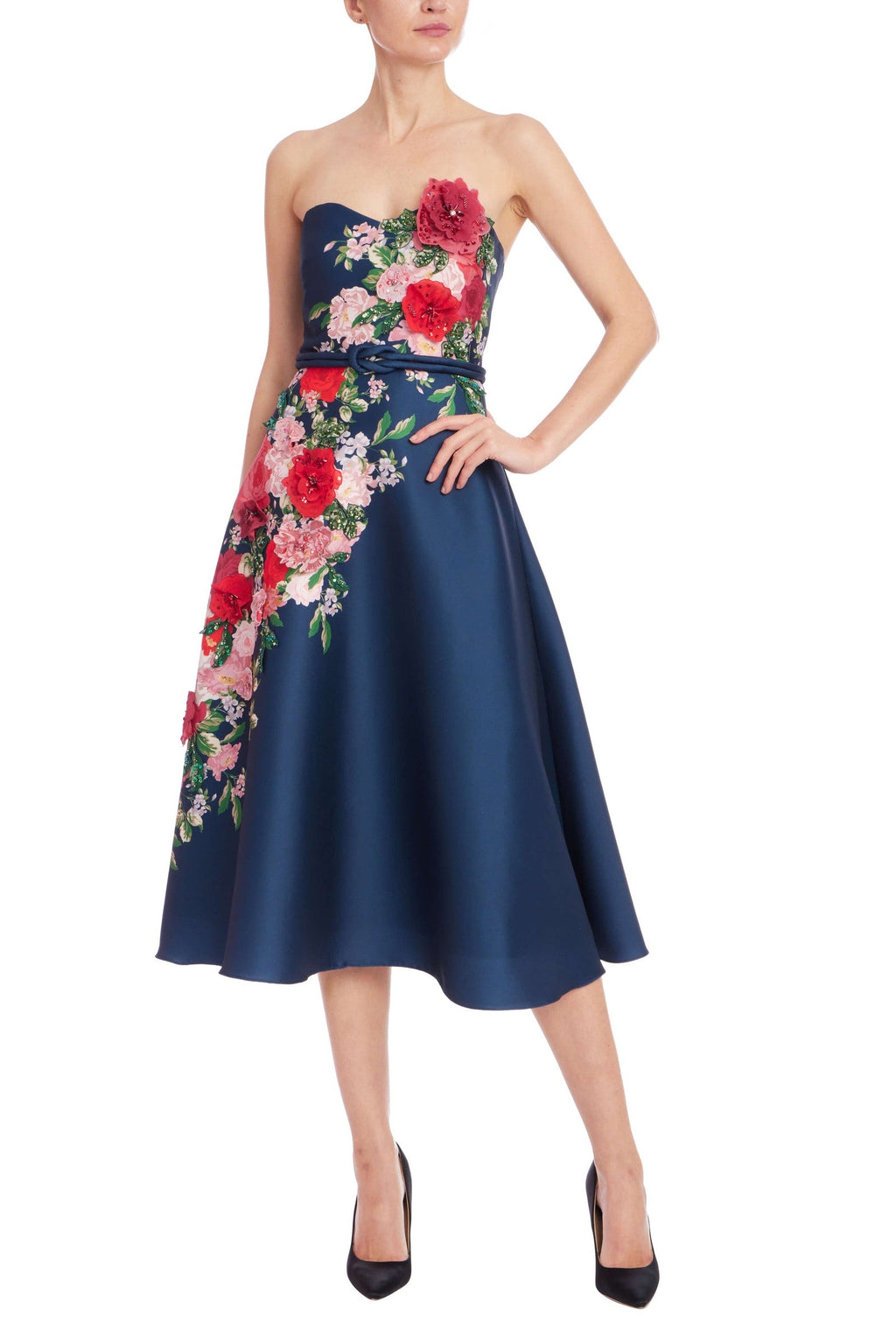 Floral Strapless A-Line Midi Dress