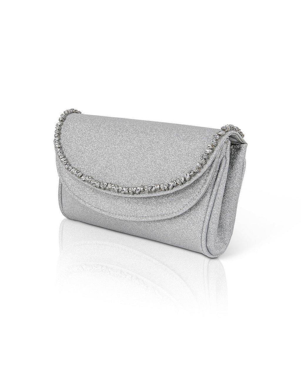 Talia Satin Double Flap Clutch with Crystal Trim