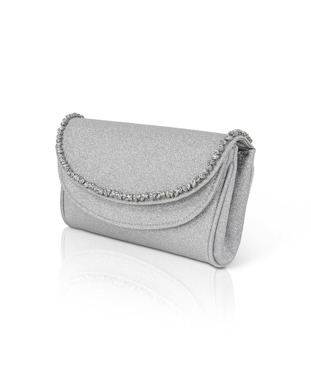 Talia Satin Double Flap Clutch with Crystal Trim