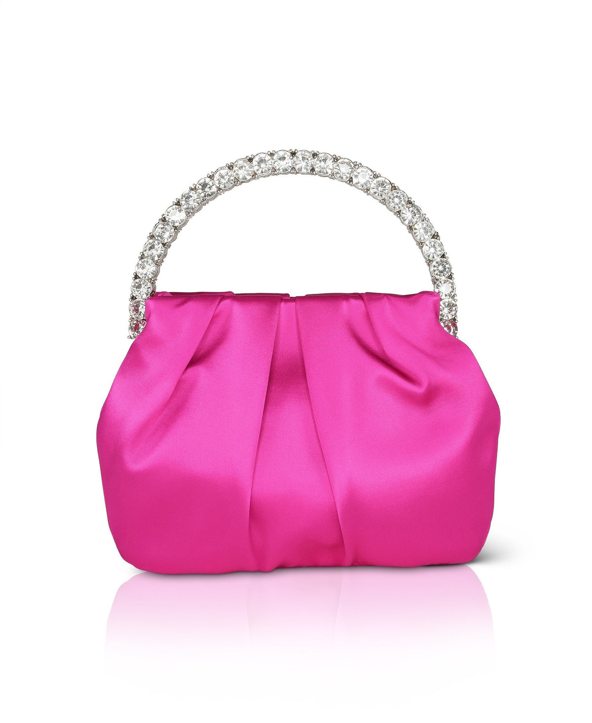 Audrey Pleated Satin Pouch with Halfmoon Crystal Handle
