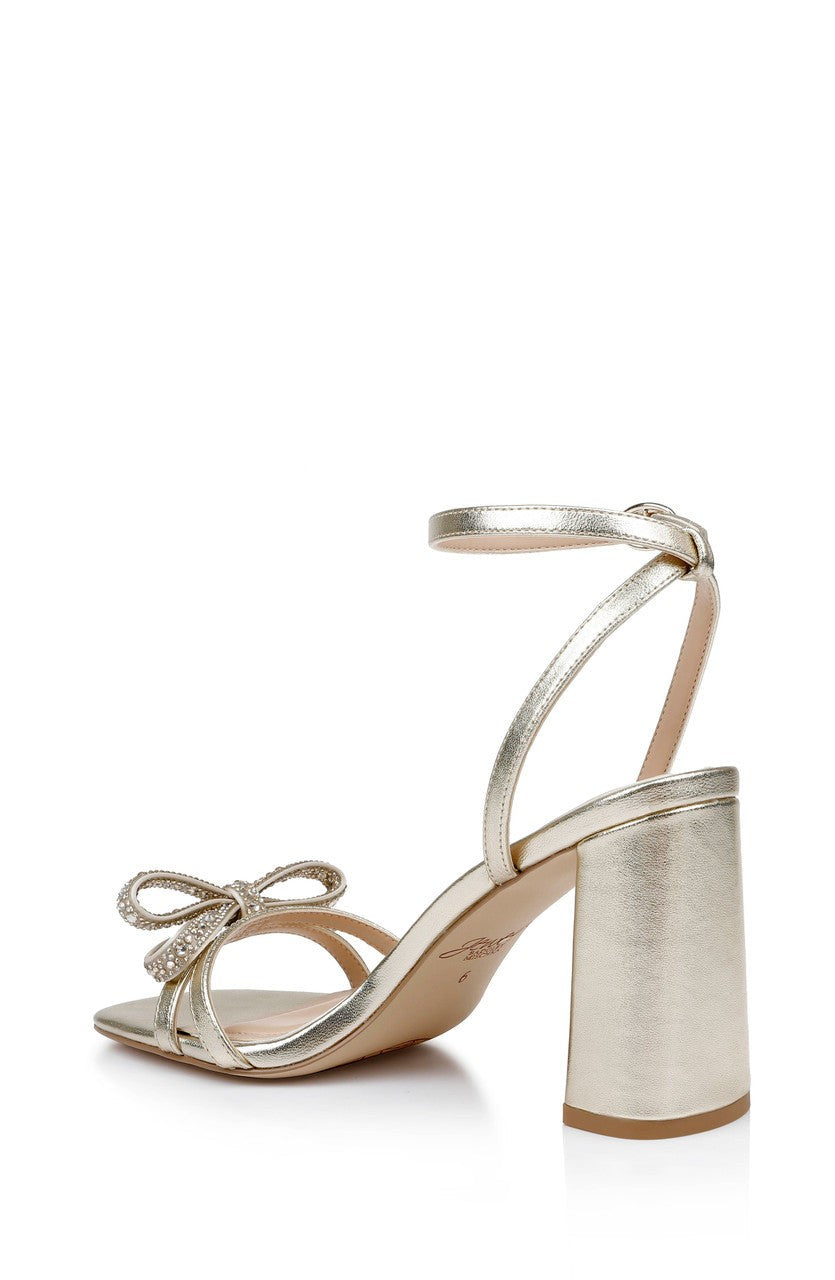 Hillary Block Heel Sandal with Rhinestone Bow