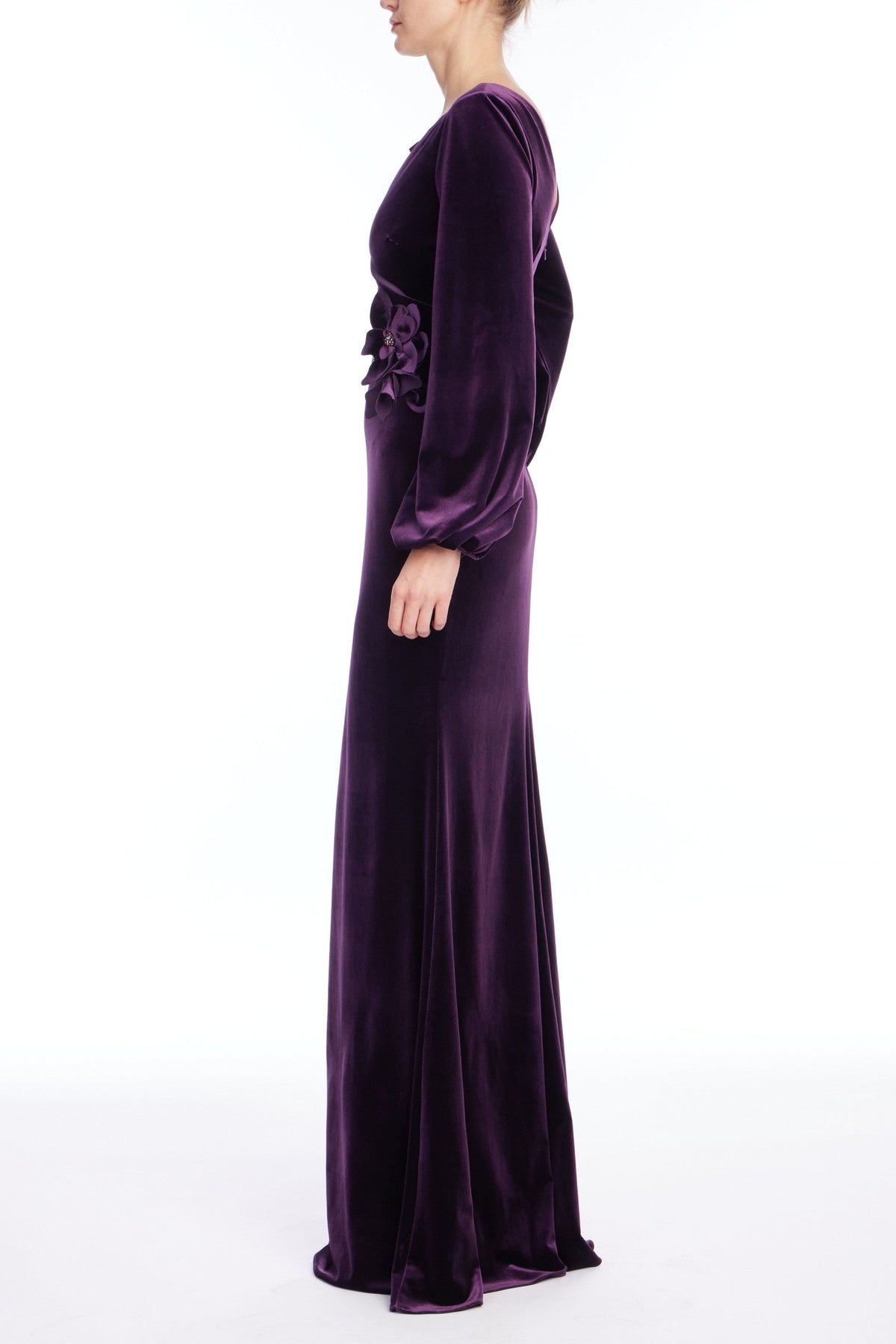 Floral Embellished Velvet Evening Gown