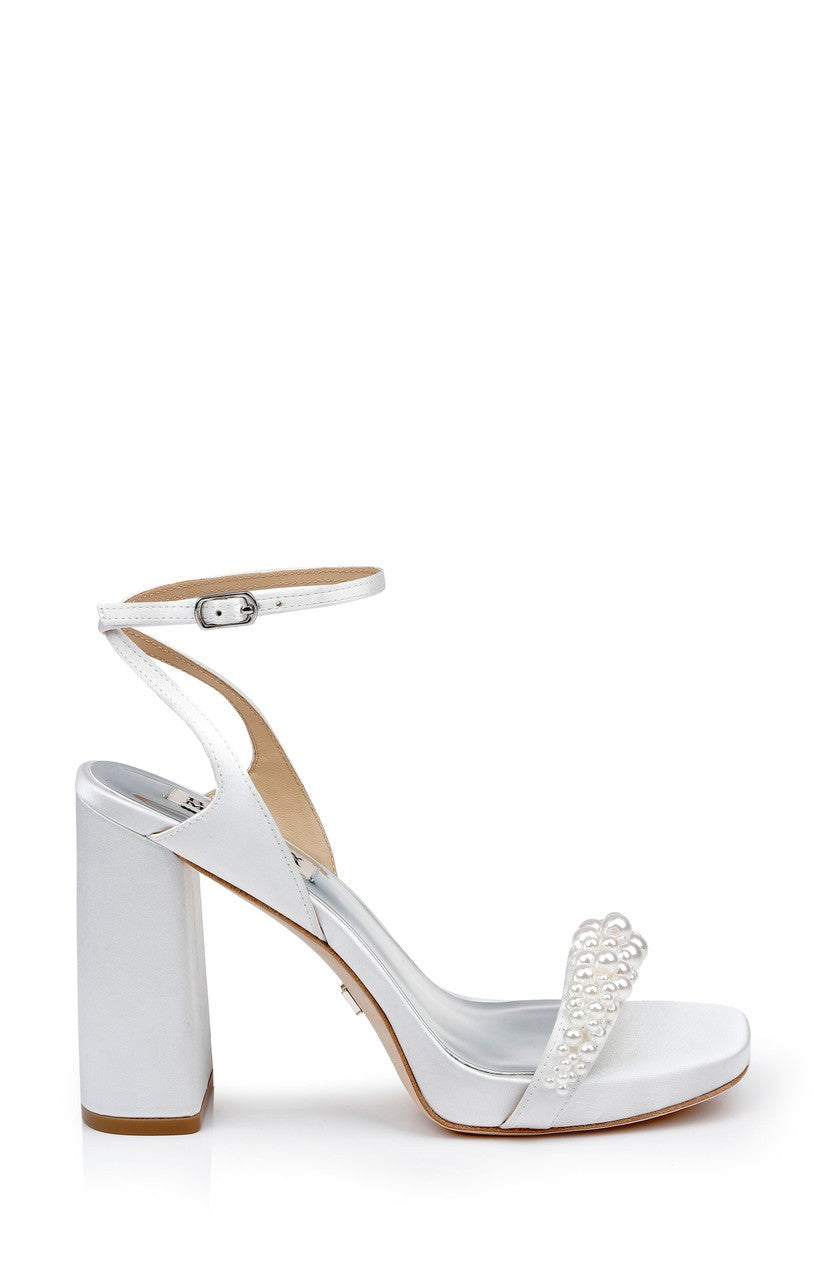 Calida Satin Block Heels with Pearled Vamp