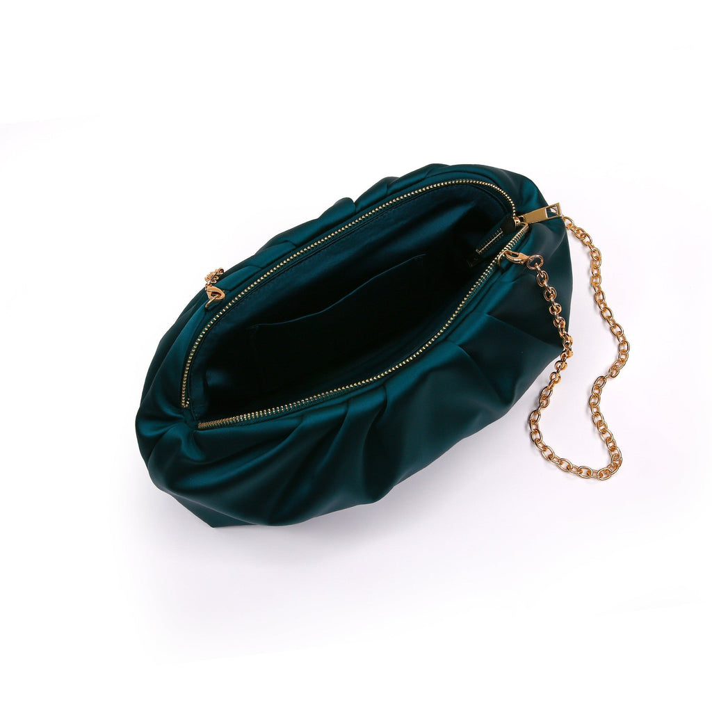 Audrey Silk Satin Zipper Top Pouch Clutch