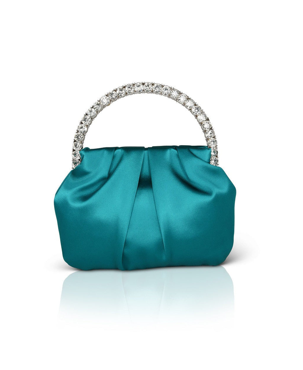 Audrey Pleated Satin Pouch with Halfmoon Crystal Handle