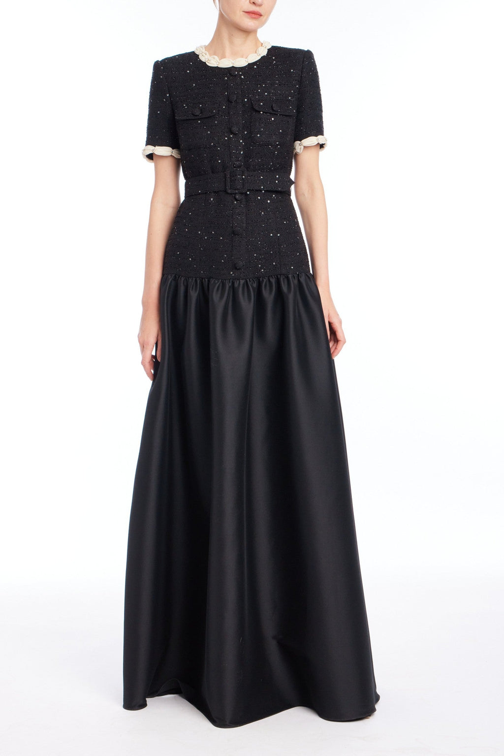 A-Line Sequin Tweed & Mikado Gown