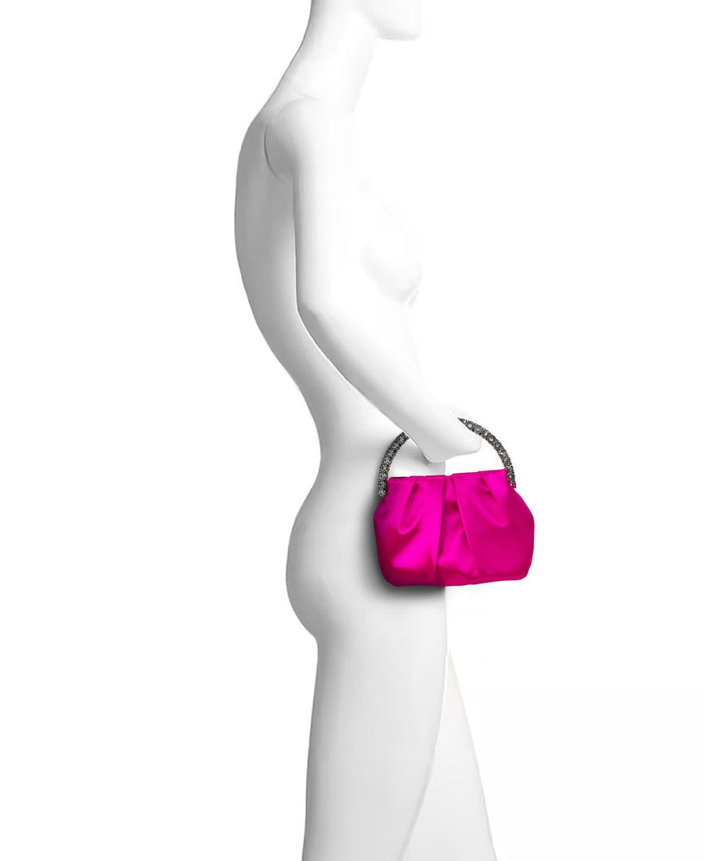 Audrey Pleated Satin Pouch with Halfmoon Crystal Handle