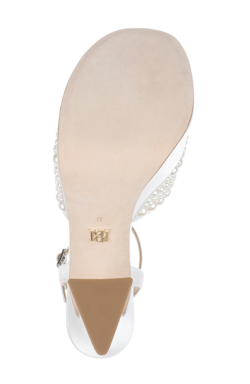 Bryleigh Satin Platform Block Heels with Bejeweled Vamp