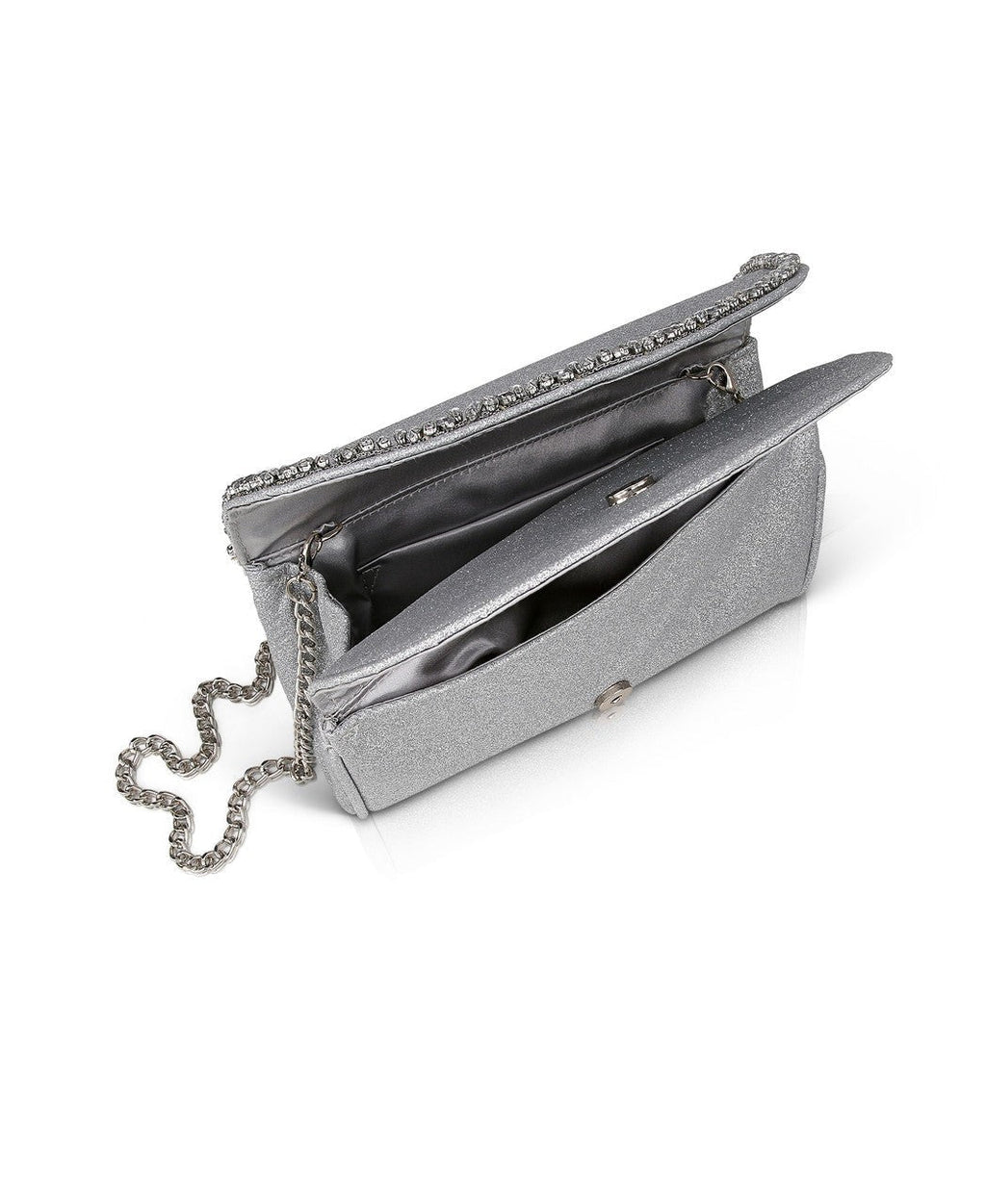 Talia Satin Double Flap Clutch with Crystal Trim