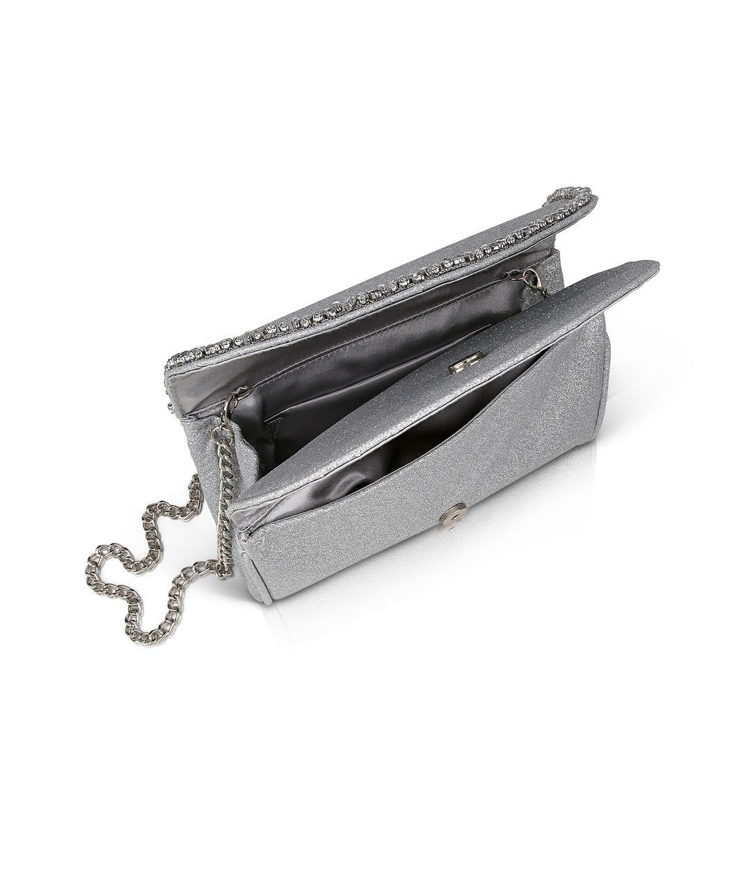 Talia Satin Double Flap Clutch with Crystal Trim