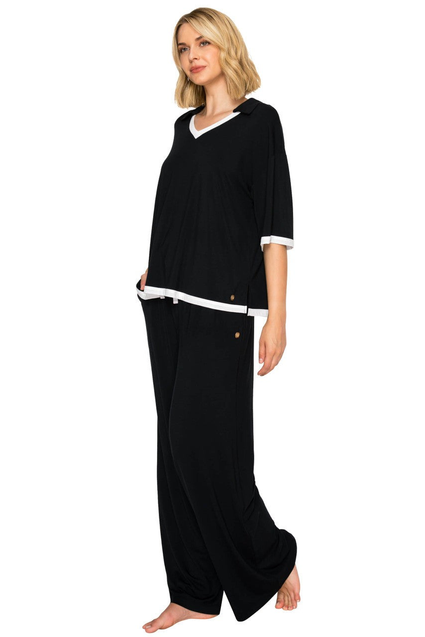 Yummy Modal Blend Short Sleeve & Wide Leg Pant Set