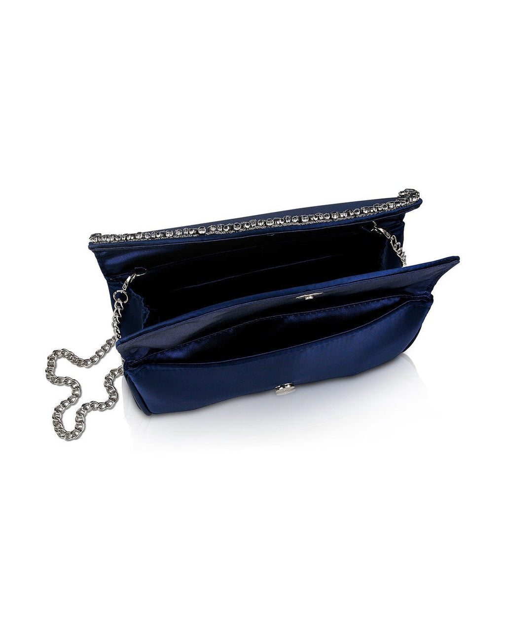 Talia Satin Double Flap Clutch with Crystal Trim
