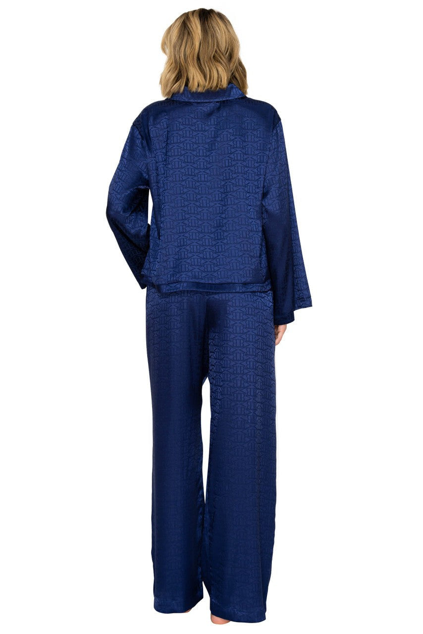 Luxe Monogram Satin Long Sleeve Wide Leg Pajama Set