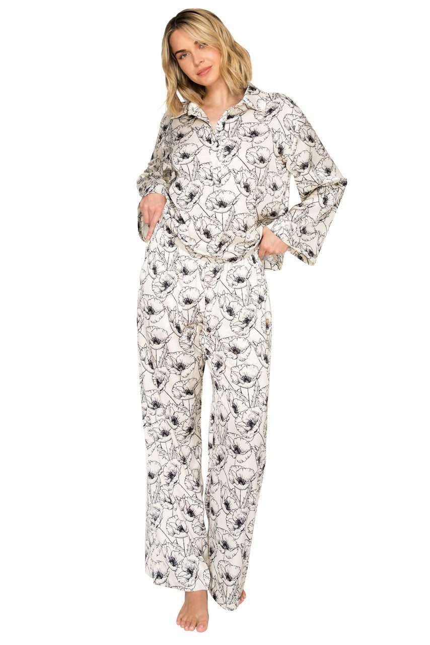 Luxe Floral Satin Long Sleeve & Wide Leg Pajama Set