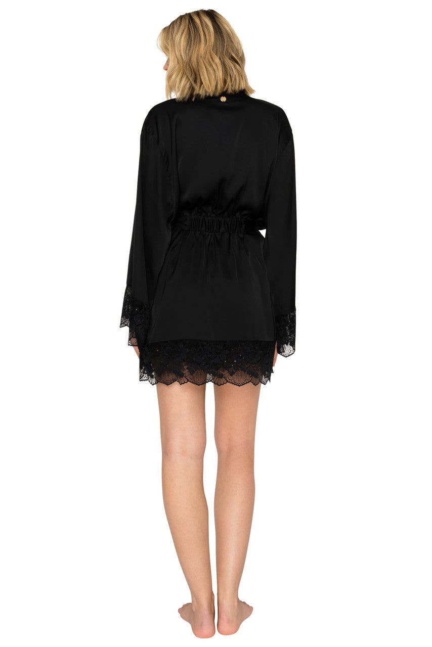 Luxe Satin & Sparkle Lace Short Wrap Robe