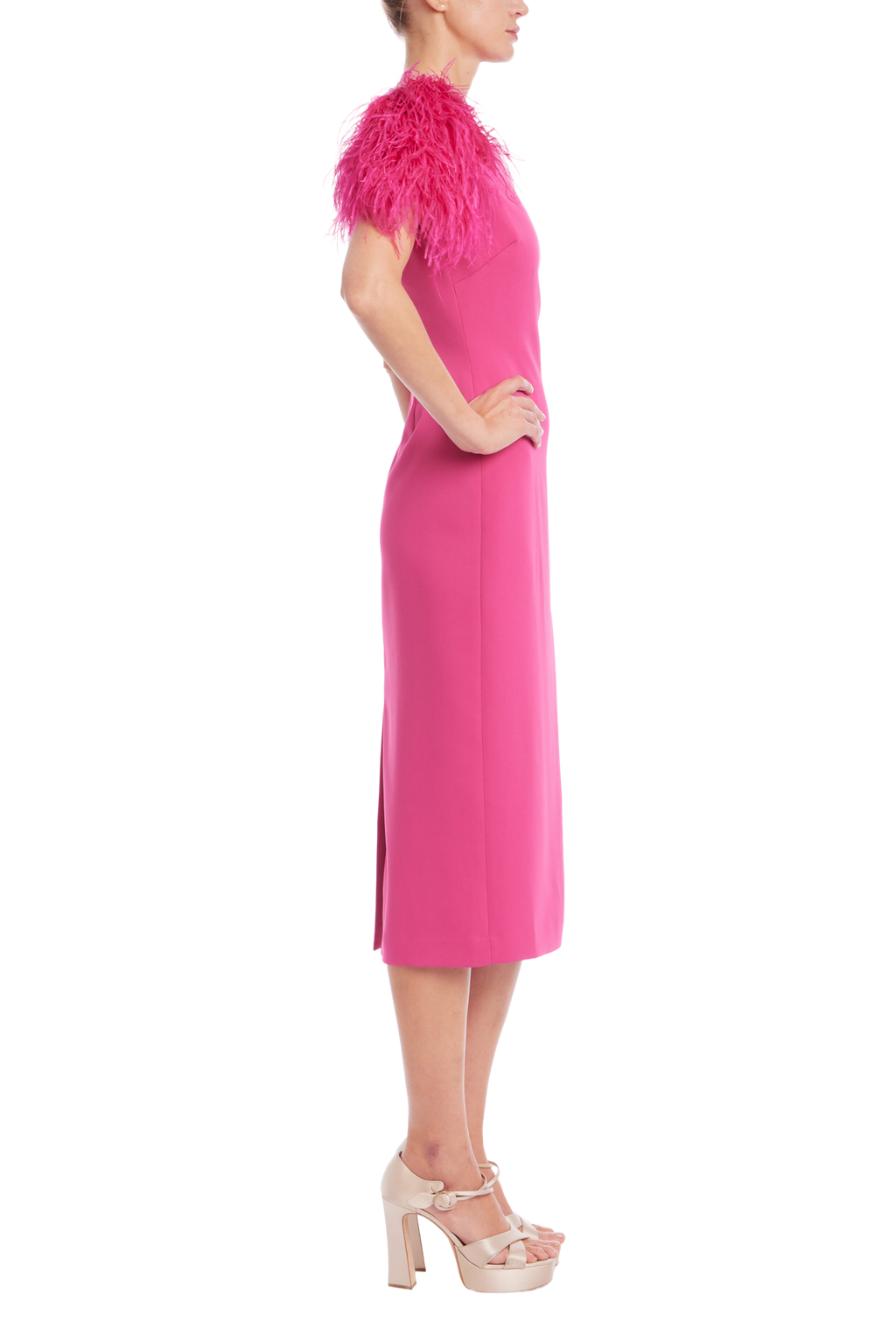 Feather Shoulder Sheath Dress