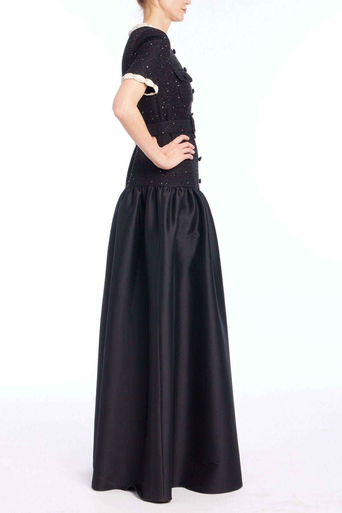 A-Line Sequin Tweed & Mikado Gown