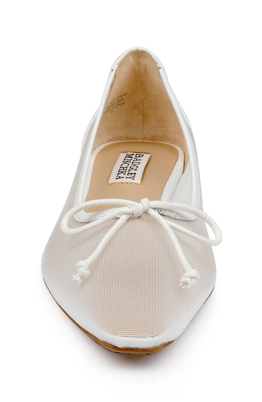 Cam Pointed Toe Leather Flats with Bow