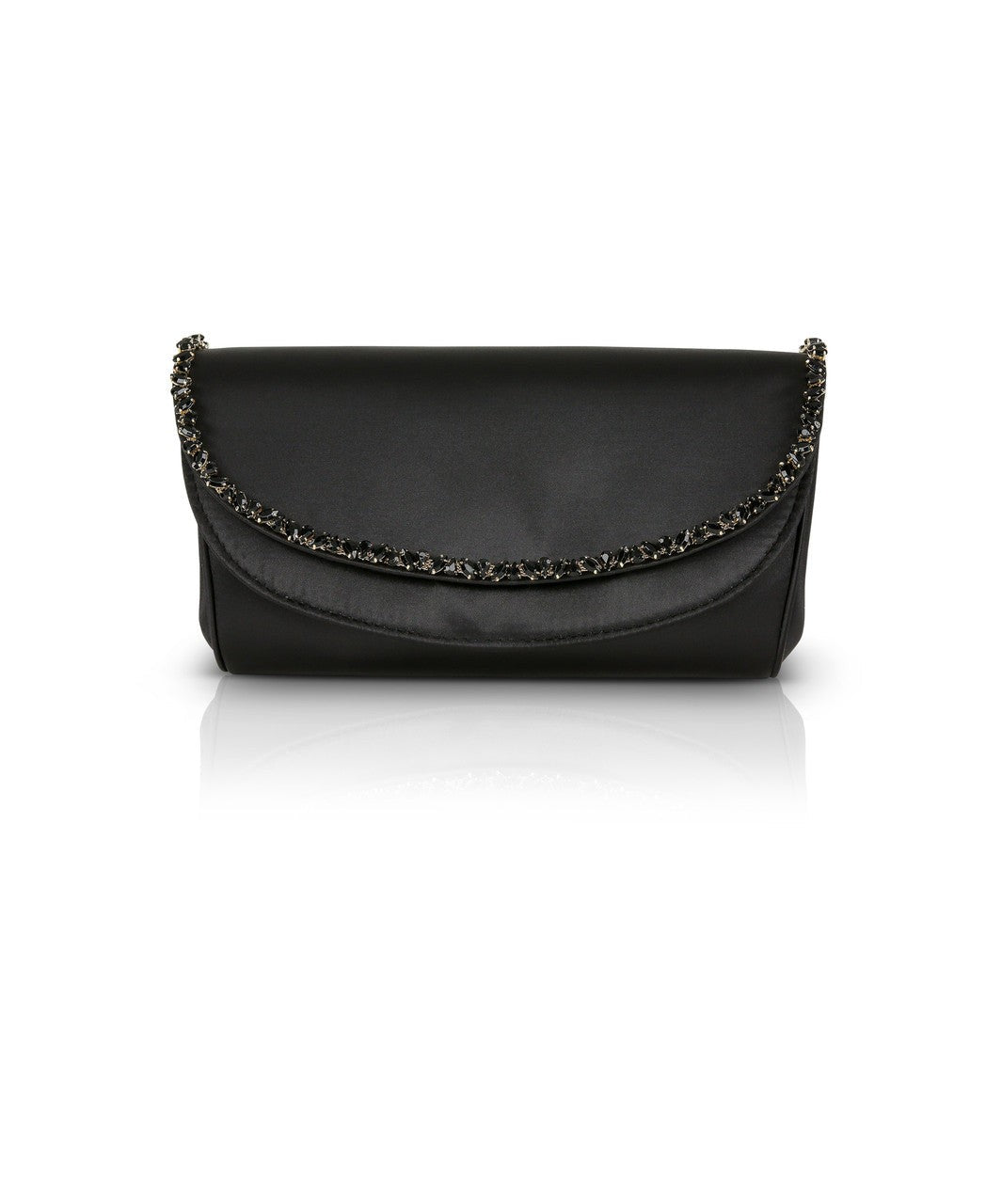 Talia Satin Double Flap Clutch with Crystal Trim